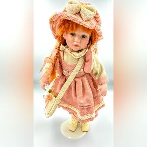 Vintage 16" Doll Red Hair Pink Dress Good Condition